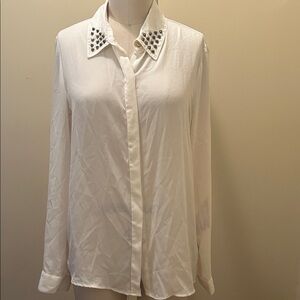 Forever 21 White Button Down Shirt with Studded Collar
